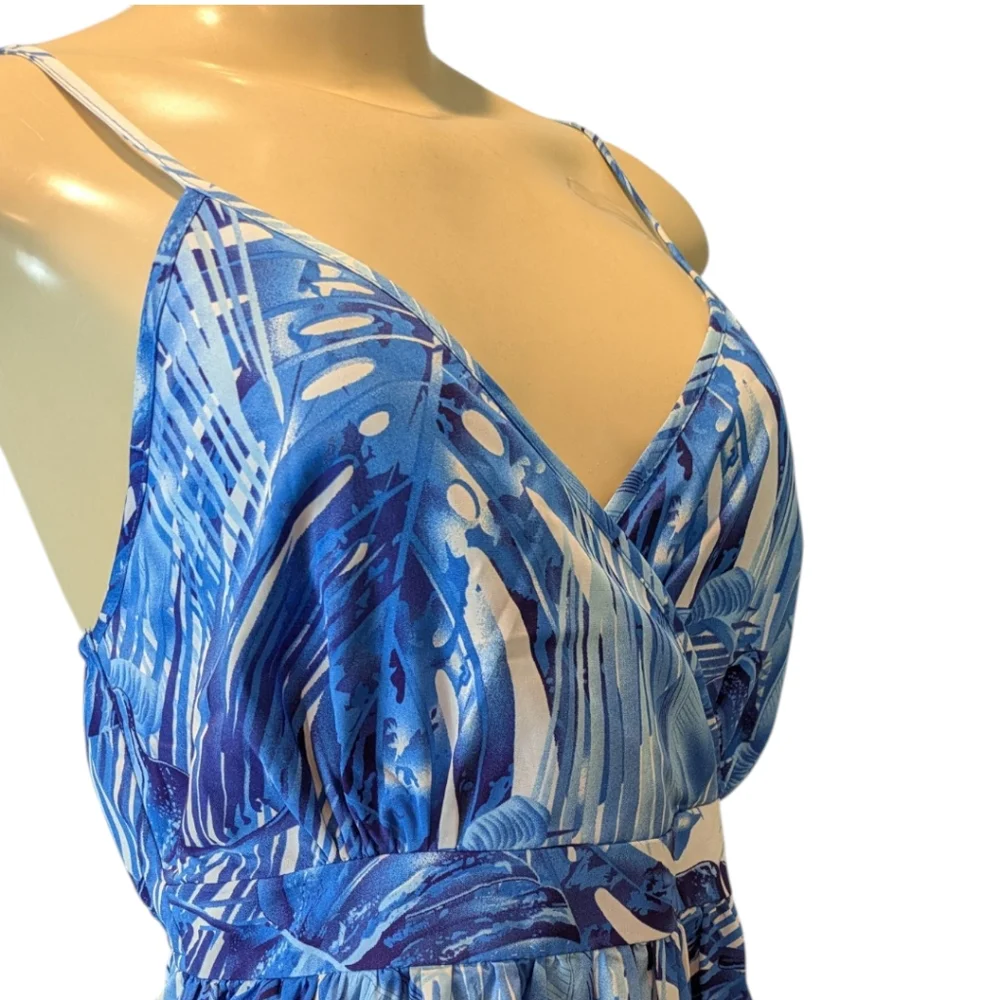 Hawaiianize Blue Tropical Print Cotton Maxi Dress Women's Large NWT
